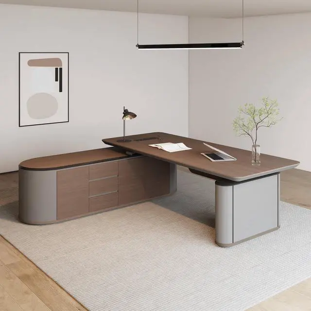 Main image of Large Executive Office Desk with File Cabinet, 86.6 Inch Sit & Stand L Shaped Executive Desk, Adjustable Luxury Office Desks for Boss, Business Owners, Managers and Supervisors Return Left