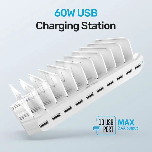Alt view image 2 of 7 - Multi Charging Station, 10-Port USB Charger for Multiple Device with SmartIC Tech and Adjustable Dividers, Organizer Stand Compatible with iPad, Tablet, Kindle, iPhone