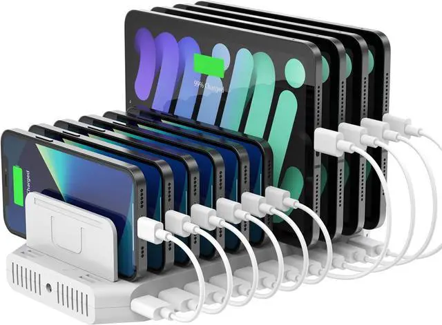 Main image of iPad Charging Station, 96W 10-Port USB Charging Dock Hub with Quick Charge 3.0, Charging Stand Compatible Multiple Device, Charging 8 iPads Simultaneously