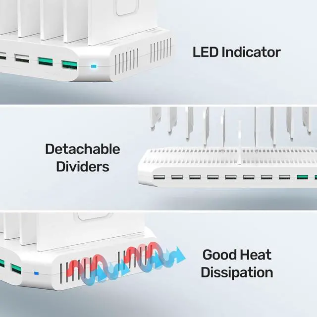 Alt view image 7 of 7 - iPad Charging Station, 96W 10-Port USB Charging Dock Hub with Quick Charge 3.0, Charging Stand Compatible Multiple Device, Charging 8 iPads Simultaneously