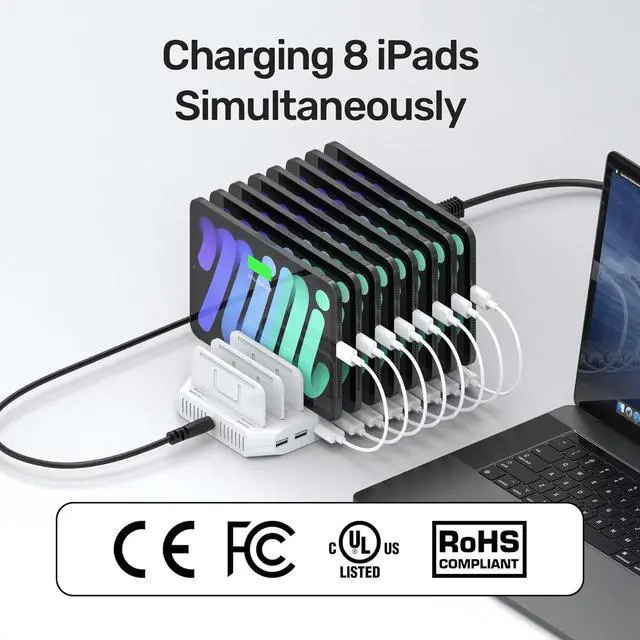 Alt view image 2 of 7 - iPad Charging Station, 96W 10-Port USB Charging Dock Hub with Quick Charge 3.0, Charging Stand Compatible Multiple Device, Charging 8 iPads Simultaneously