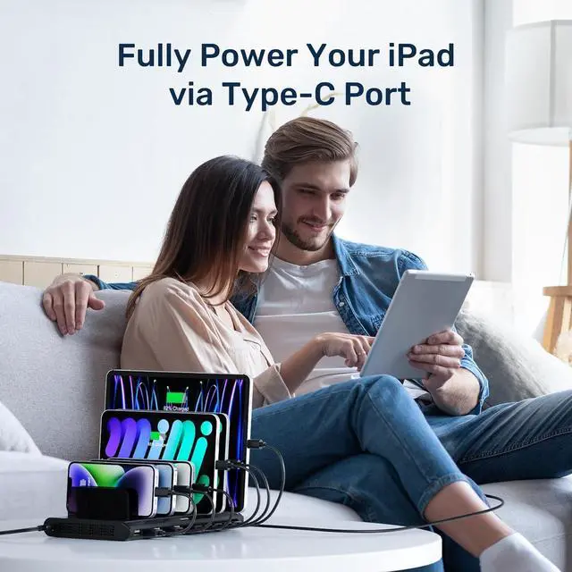 Alt view image 5 of 7 - Multi USB Charging Station - 10 Ports Fast iPad Charging Dock with Type-C & 2 QC 3.0 Port, Charger Station Organizer for Multiple Devices Designed for iPhone, Kindle, Android, Tablets