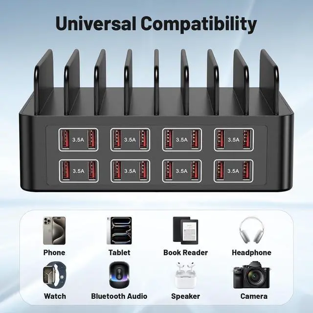 Alt view image 3 of 6 - Charging Station for Multiple Devices, 16 Port USB Fast Charging Station, 175W Ipad Charger Station, Multiple Charger Organizer Compatible with Smartphones, Tablets and Other Devices