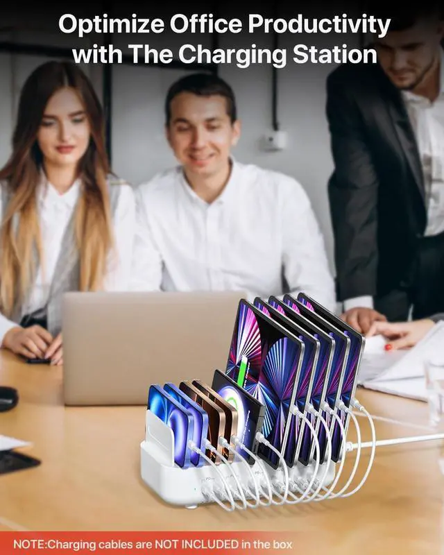 Alt view image 3 of 6 - Multi USB Charging Station,100W 10-Port Type C Fast lPad Charging Station for Multiple Devices with Adjustable Dividers, Charger Organizer Compatible with Phone, Tablet,Kindle and More(White)