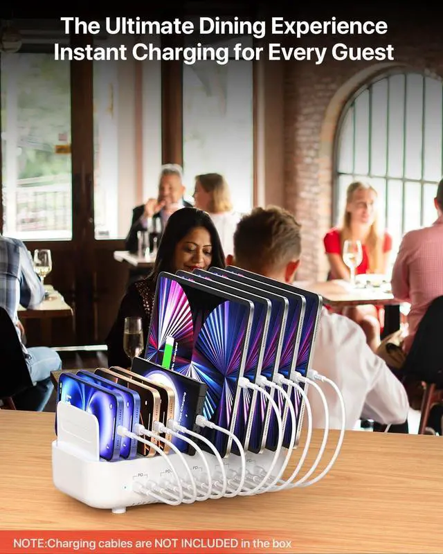 Alt view image 5 of 6 - Multi USB Charging Station,100W 10-Port Type C Fast lPad Charging Station for Multiple Devices with Adjustable Dividers, Charger Organizer Compatible with Phone, Tablet,Kindle and More(White)