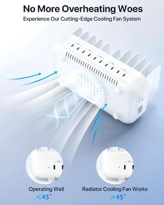 Alt view image 6 of 6 - Multi USB Charging Station,100W 10-Port Type C Fast lPad Charging Station for Multiple Devices with Adjustable Dividers, Charger Organizer Compatible with Phone, Tablet,Kindle and More(White)