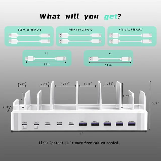 Alt view image 6 of 7 - 320W Charging Station for Multiple Devices, Zobirez 10-Port USB C Fast Charger Stations for MacBook, iPhone, Android Cell Phone, iPad, Tablet, Family Multi-Device Organizer Charging Dock, White