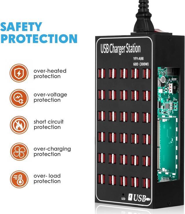 Alt view image 4 of 7 - USB Charging Station for Multiple Devices, 300W 60 Port Desktop Fast Charger Station with Intelligent Protection, Multi Ports USB Charger Block for Home School Hotel Office Shopping Malls