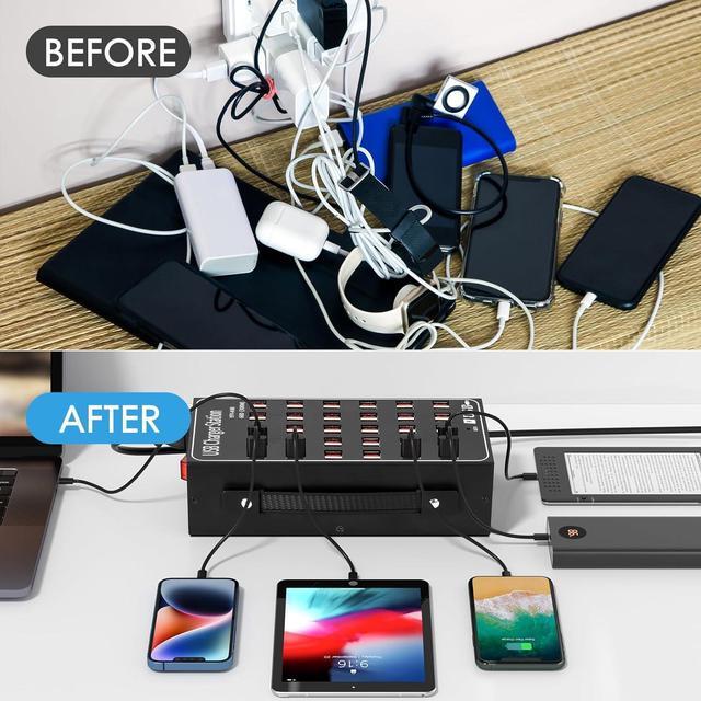 Alt view image 6 of 7 - USB Charging Station for Multiple Devices, 300W 60 Port Desktop Fast Charger Station with Intelligent Protection, Multi Ports USB Charger Block for Home School Hotel Office Shopping Malls