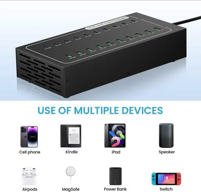 Alt view image 4 of 7 - Fast USB Charging Station, 430W 20 Port (10 PD+10 QC) USB C Fast Charging Station for Multiple Devices, Power Charger Block with Intelligent Protection for iPhone iPad Cell Phone Tablet