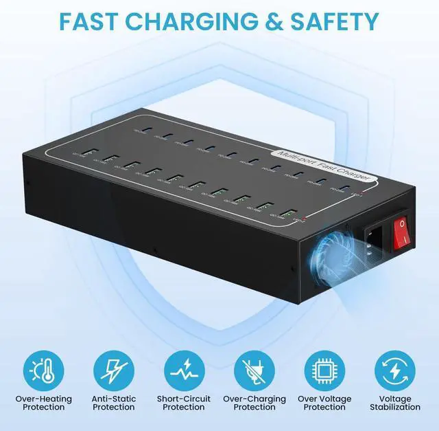 Alt view image 5 of 7 - Fast USB Charging Station, 430W 20 Port (10 PD+10 QC) USB C Fast Charging Station for Multiple Devices, Power Charger Block with Intelligent Protection for iPhone iPad Cell Phone Tablet