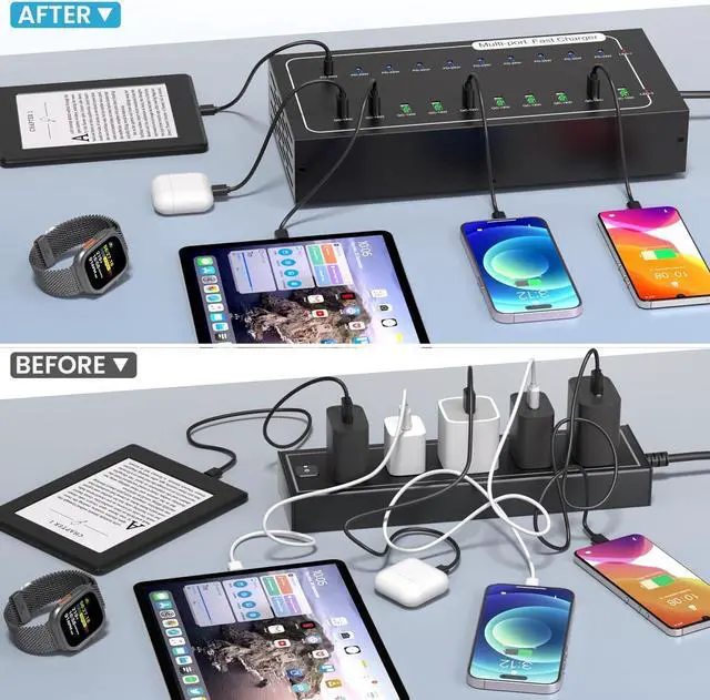 Alt view image 3 of 7 - Fast USB Charging Station, 430W 20 Port (10 PD+10 QC) USB C Fast Charging Station for Multiple Devices, Power Charger Block with Intelligent Protection for iPhone iPad Cell Phone Tablet