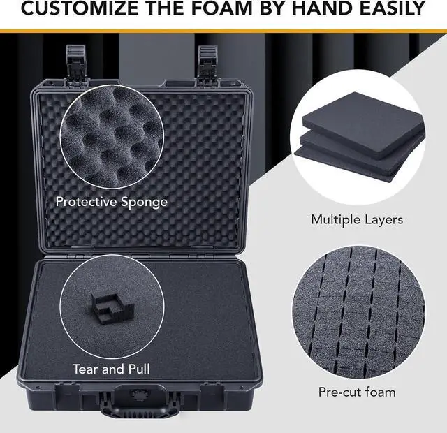 Alt view image 3 of 7 - Waterproof Hard Case with Customizable Foam, Interior Size 16x13.2x4.6 in, Suitable for laptop, electronics, and more items