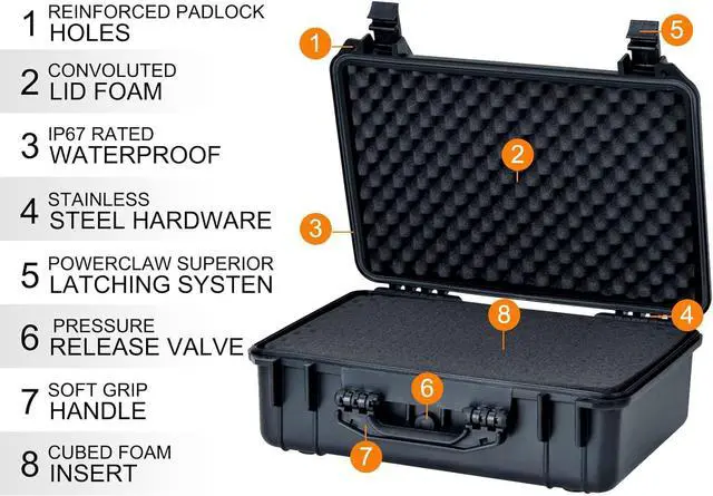 Alt view image 7 of 7 - All Weather Portable IP67 Waterproof Protective Case, Hard Camera Case with customizable foam, Perfectly Protection of Camera, Drones,Pistols,Lens,Equipments,Black,18.5 x14.06x6.93inches