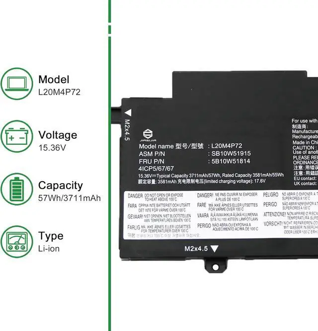 Alt view image 2 of 5 - L20M4P72 SB10W51915 5B10W51814 Battery Replacement for Lenovo ThinkPad T14s 2nd Gen 2021 Series L20L4P72 SB10W51914 5B10W13976 L20C4P72 SB10W51916 5B10W51815 L20D4P72 SB10W51917 5B10W51816
