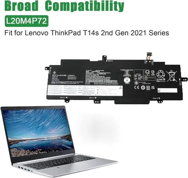 Alt view image 4 of 5 - L20M4P72 SB10W51915 5B10W51814 Battery Replacement for Lenovo ThinkPad T14s 2nd Gen 2021 Series L20L4P72 SB10W51914 5B10W13976 L20C4P72 SB10W51916 5B10W51815 L20D4P72 SB10W51917 5B10W51816