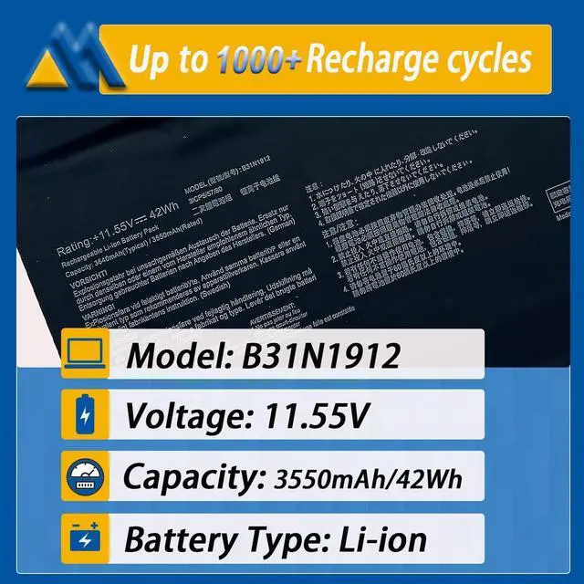 Alt view image 2 of 6 - B31N1912 C31N1912 Laptop Battery Replacement for ASUS VivoBook asus 14 E410M E410MA L410M L410MA E410KA F414MA E510MA E510KA L510MA R522MA L410MA L410MA-BV058TS L510ma-wb04 E510KA-EJ033TS 11.55V 42Wh