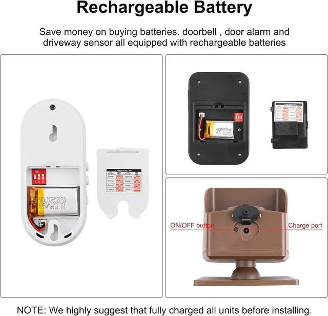 Alt view image 6 of 7 - Wireless Alarm System for Home Security Expandable - 6-Piece Kit Include Doorbell, Door Alarm, and Solar Driveway Alarm - Chime/Sensitivity Adjustable NO Wi-Fi NO Monthly Fee With Rechargeable Battery