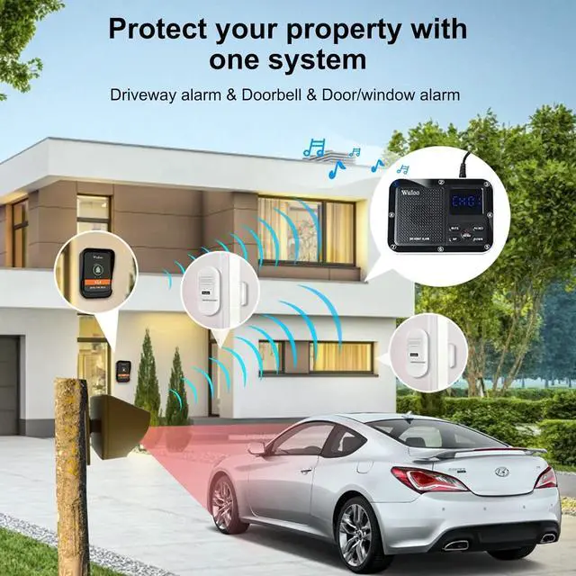 Alt view image 2 of 7 - Wireless Alarm System for Home Security Expandable - 6-Piece Kit Include Doorbell, Door Alarm, and Solar Driveway Alarm - Chime/Sensitivity Adjustable NO Wi-Fi NO Monthly Fee With Rechargeable Battery