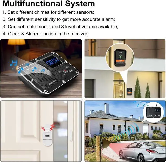Alt view image 5 of 7 - Wireless Alarm System for Home Security Expandable - 6-Piece Kit Include Doorbell, Door Alarm, and Solar Driveway Alarm - Chime/Sensitivity Adjustable NO Wi-Fi NO Monthly Fee With Rechargeable Battery