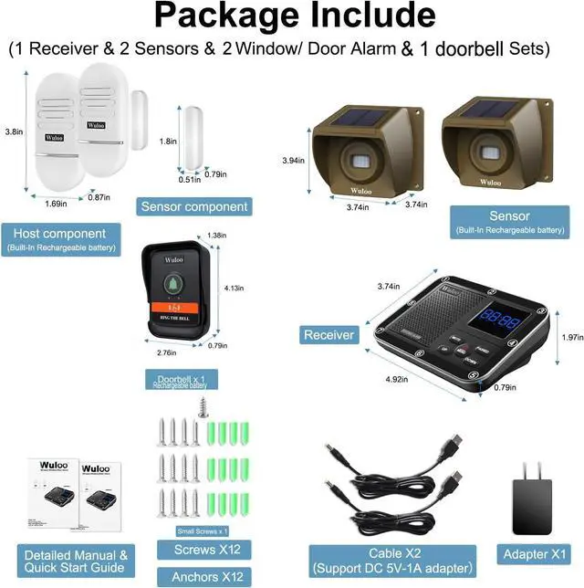 Alt view image 7 of 7 - Wireless Alarm System for Home Security Expandable - 6-Piece Kit Include Doorbell, Door Alarm, and Solar Driveway Alarm - Chime/Sensitivity Adjustable NO Wi-Fi NO Monthly Fee With Rechargeable Battery