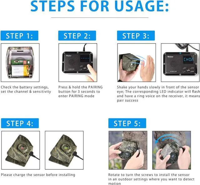 Alt view image 7 of 7 - 1800 Ft Wireless Outside Driveway Alarm Outdoor Motion Sensor & Detector Driveway Alert System, Rechargeable Battery/Weatherproof/Mute Mode/Clock and Alarm Functional (1&4-Camouflage)