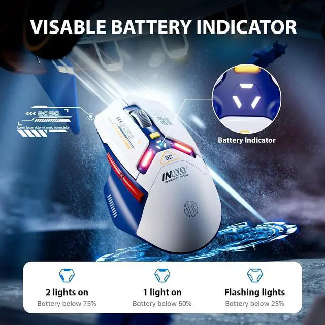 Alt view image 6 of 7 - INPHIC IN9 Wireless Gaming Mouse, True Tri-Mode Bluetooth/Type-C Wired/2.4G Wireless Connection, 10000 DPl, Fully Programmable, RGB Backlit, for Laptop PC Mac