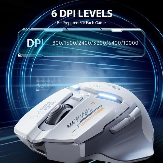 Alt view image 3 of 7 - INPHIC Wired Computer Gaming Mouse Ergonomic, 12800 DPI High-Precision, 6 Programmable Buttons, RGB Backlit for Gaming - White Gray