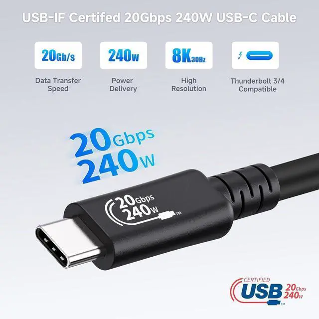 Alt view image 2 of 7 - Cable Matters [USB-IF Certified] 20Gbps USB4 Cable with Side Screw Lock 6.6ft, Up to [8K@30Hz / 4K@120Hz Video, 240W Charging, 20Gbps Data Transfer] USB C Cable with Screw Lock/USB C Locking Cable