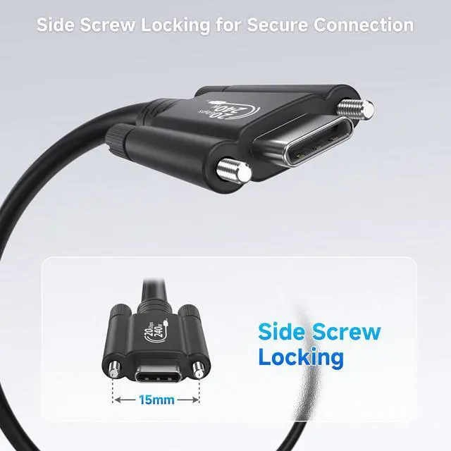 Alt view image 3 of 7 - Cable Matters [USB-IF Certified] 20Gbps USB4 Cable with Side Screw Lock 6.6ft, Up to [8K@30Hz / 4K@120Hz Video, 240W Charging, 20Gbps Data Transfer] USB C Cable with Screw Lock/USB C Locking Cable