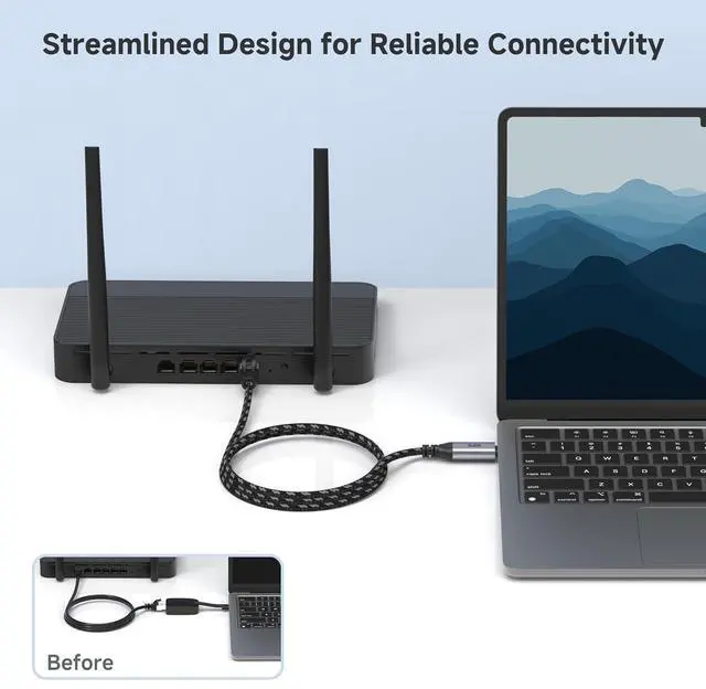 Alt view image 3 of 7 - Cable Matters Plug & Play Braided USB C to Ethernet Cable - 10ft, Gigabit Ethernet to USB C Cable, Thunderbolt 4/5 Compatible, Ideal for MacBook, iPad Pro, XPS, Surface Pro