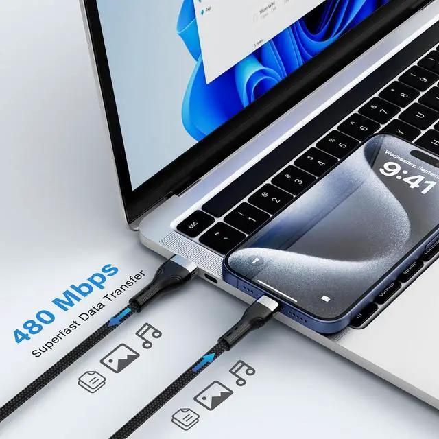 Alt view image 6 of 6 - USB A to USB C Cable (1 FT, 20-Pack), Multi Pack Bulk Nylon USB A to C Charger Cable, 3A Fast Charging for iPhone 15/15 Pro /15 Plus /15 Pro Max, iPad Mini/Air/Pro, Galaxy S23, LG, Black