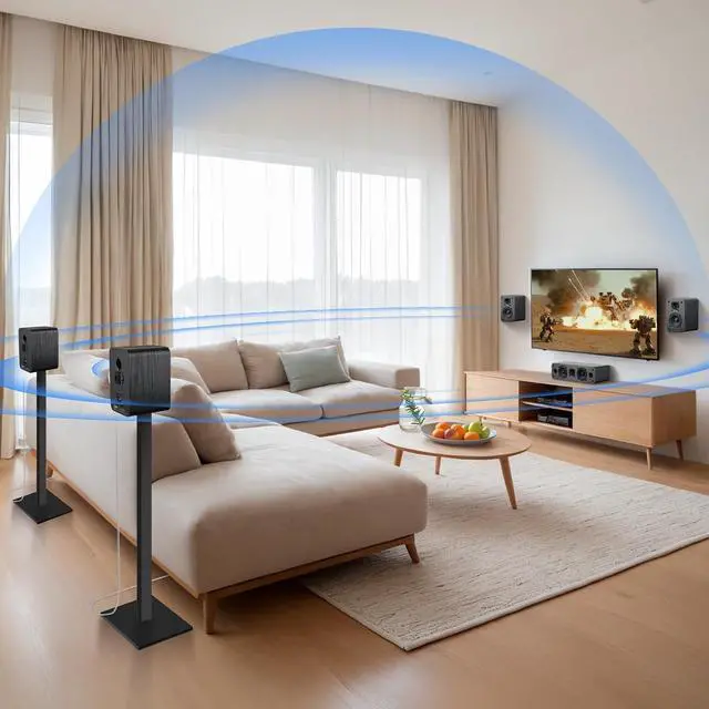 Alt view image 5 of 5 - 5.0 Home Theater System, 100w HiFi Surround Sound Speakers with Stereo Surround Sound and Classic Rretro Wood Grain for TV/PC, Passive, Amplifier or Receiver Required, Cable Not Included