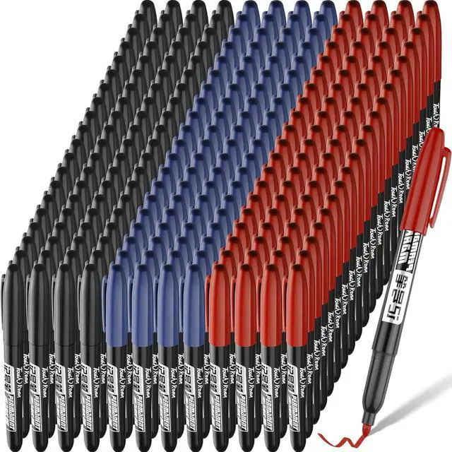 300 Pack Permanent Markers Bulk First Day of School Back to School Supplies Fine Point Waterproof Marker Works on Plastic, Wood, Stone, Metal, Glass for Office Classroom(Black, Red, Blue)