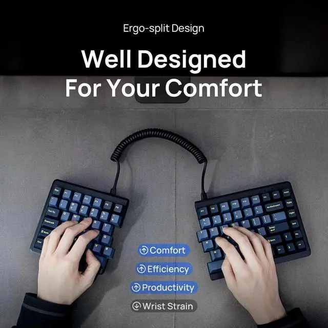 Alt view image 3 of 7 - MD770 RGB BT5.0 Glaze Blue TKL Ergonomic Mechanical Keyboard, 75% Split Layout, Cherry MX, PBT DoubleShot Keycap, Mac/Windows OS Compatible (Cherry Brown)