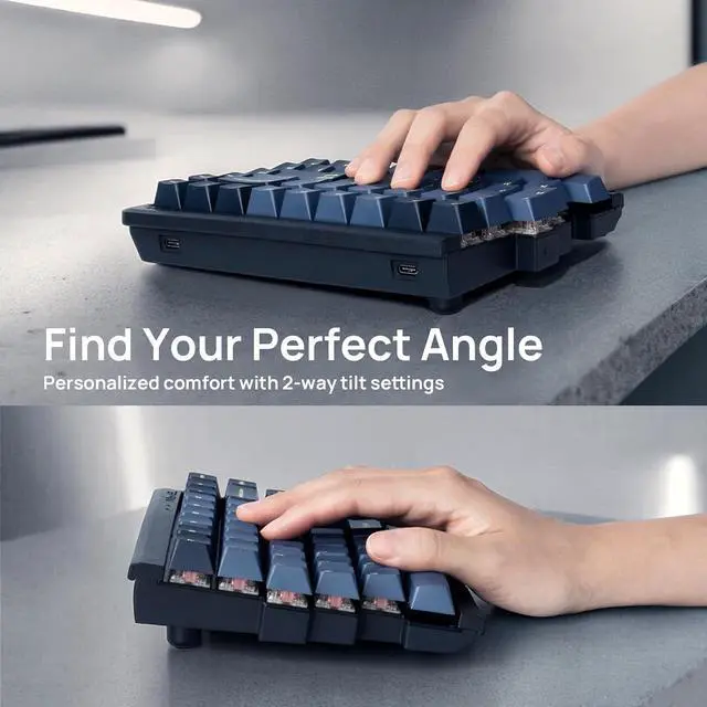 Alt view image 4 of 7 - MD770 RGB BT5.0 Glaze Blue TKL Ergonomic Mechanical Keyboard, 75% Split Layout, Cherry MX, PBT DoubleShot Keycap, Mac/Windows OS Compatible (Cherry Brown)