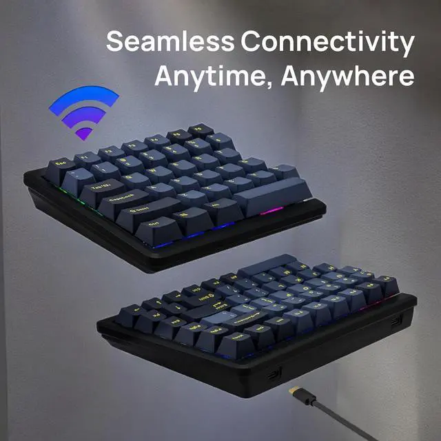 Alt view image 7 of 7 - MD770 RGB BT5.0 Glaze Blue TKL Ergonomic Mechanical Keyboard, 75% Split Layout, Cherry MX, PBT DoubleShot Keycap, Mac/Windows OS Compatible (Cherry Brown)
