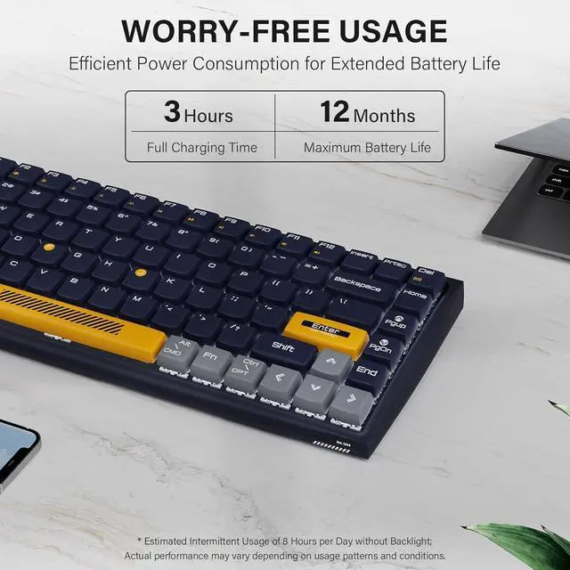 Alt view image 6 of 7 - Wireless Mechanical Keyboard, 84-Key 75% Layout, Connect up to 3 Devices via Bluetooth/2.4G Wireless for Mac Windows Linux, LED Backlit & N-Key Rollover, Silent Red Switch, Navy Blue