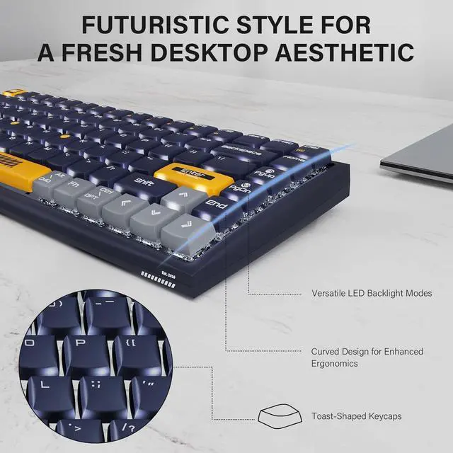 Alt view image 7 of 7 - Wireless Mechanical Keyboard, 84-Key 75% Layout, Connect up to 3 Devices via Bluetooth/2.4G Wireless for Mac Windows Linux, LED Backlit & N-Key Rollover, Silent Red Switch, Navy Blue