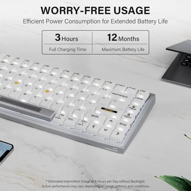 Alt view image 5 of 6 - Wireless Mechanical Keyboard, 84-Key 75% Layout, Connect up to 3 Devices via Bluetooth/2.4G Wireless for Mac Windows Linux, LED Backlit & N-Key Rollover, Silent Red Switch, Silver White