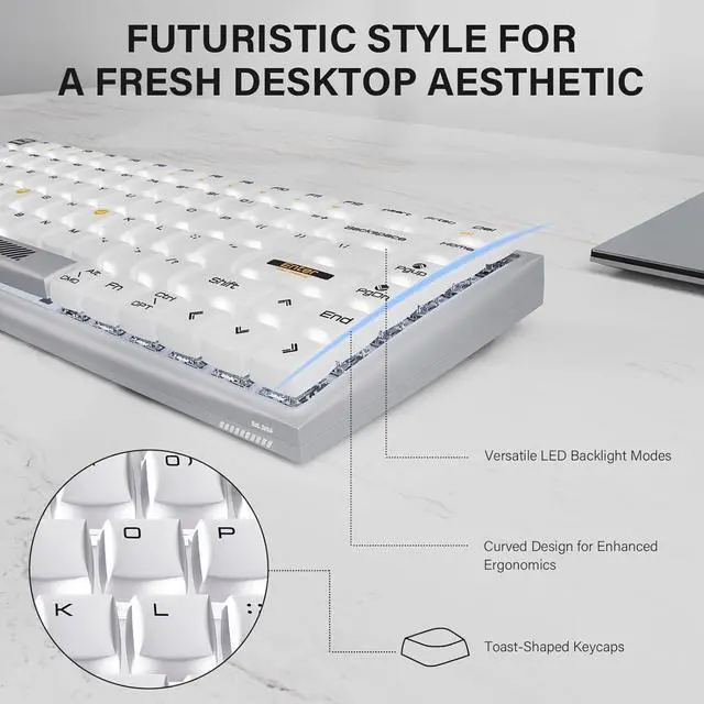 Alt view image 6 of 6 - Wireless Mechanical Keyboard, 84-Key 75% Layout, Connect up to 3 Devices via Bluetooth/2.4G Wireless for Mac Windows Linux, LED Backlit & N-Key Rollover, Silent Red Switch, Silver White