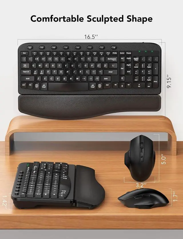 Alt view image 7 of 7 - Wireless Keyboard and Mouse Combo, Ergonomic Wave Keys, Cushioned Plam Rest, Comfortable Silent Natural Typing, 2.4G Lag-Free, Full Size Keyboards Cordless Set for Multi-OS, Windows/Mac,BLACK