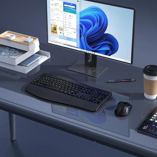 Alt view image 7 of 7 - Ergonomic Keyboard and Mouse Combo - Full Size Keyboard Cordless with Palm Wrist Rest Ergonomic Mouse Wireless for Windows Computers Laptops - Black (Upgrade)