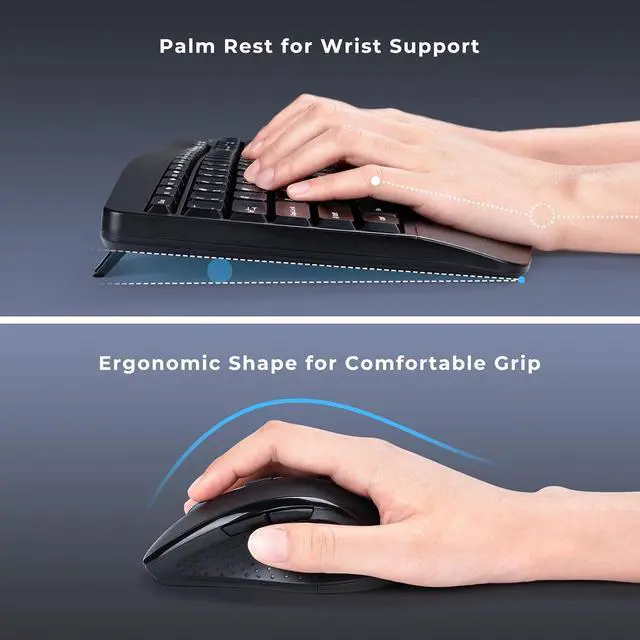 Alt view image 3 of 7 - Ergonomic Keyboard and Mouse Combo - Full Size Keyboard Cordless with Palm Wrist Rest Ergonomic Mouse Wireless for Windows Computers Laptops - Black (Upgrade)