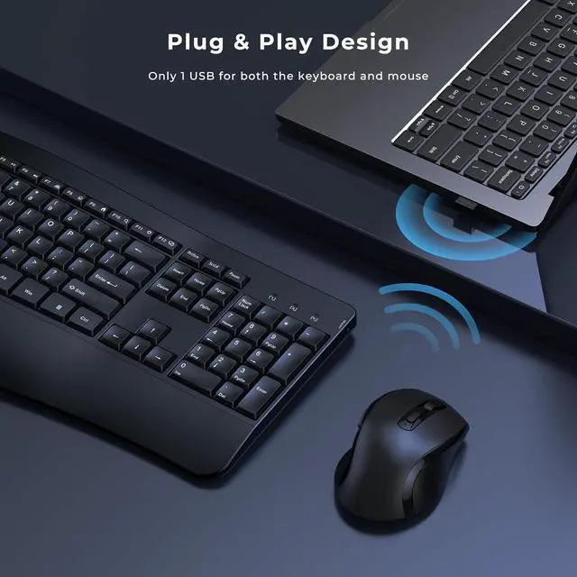 Alt view image 5 of 7 - Ergonomic Keyboard and Mouse Combo - Full Size Keyboard Cordless with Palm Wrist Rest Ergonomic Mouse Wireless for Windows Computers Laptops - Black (Upgrade)
