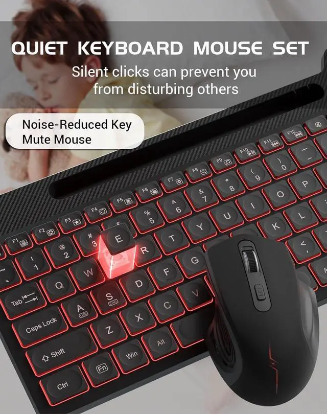 Alt view image 6 of 7 - Wireless Keyboard Mouse Combo, Full Size Ergonomic Keyboard with Backlit, Wrist Rest, Calculator, Phone Holder, 2.4Ghz Silent Cordless Rechargeable Keyboard & Mouse for Laptop, PC, Windows, Mac OS