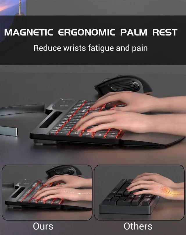 Alt view image 7 of 7 - Wireless Keyboard Mouse Combo, Full Size Ergonomic Keyboard with Backlit, Wrist Rest, Calculator, Phone Holder, 2.4Ghz Silent Cordless Rechargeable Keyboard & Mouse for Laptop, PC, Windows, Mac OS