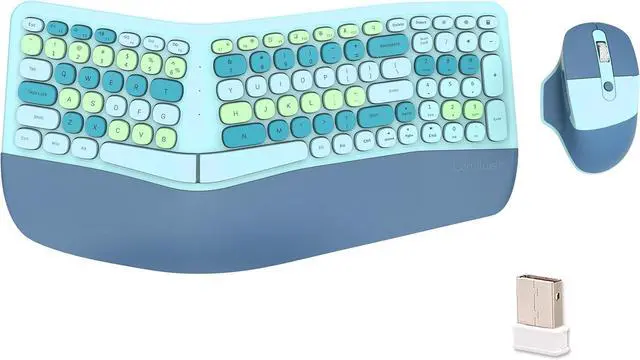 Main image of Wireless Ergonomic Keyboard and Mouse Combo with PU Wrist Rest, Carpal Tunnel Keyboard, 2.4G Colorful Split Ergo Keyboard, Comfortable Natural Typing, Compatible with PC/Laptop (Blue)