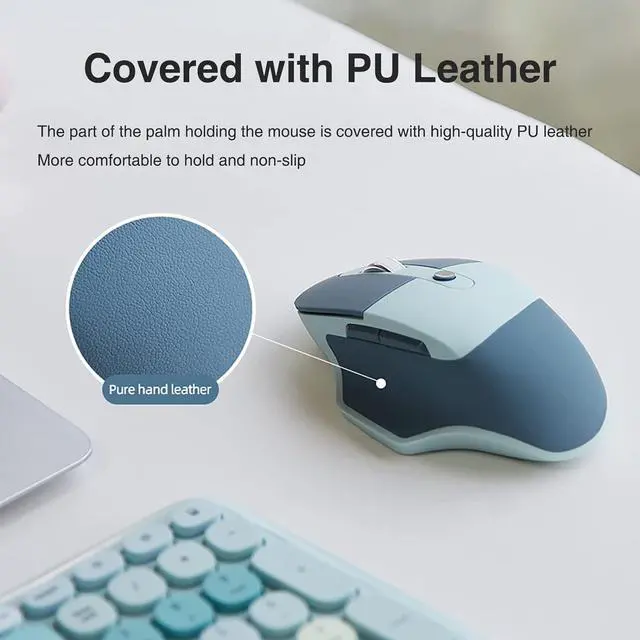 Alt view image 5 of 7 - Wireless Ergonomic Keyboard and Mouse Combo with PU Wrist Rest, Carpal Tunnel Keyboard, 2.4G Colorful Split Ergo Keyboard, Comfortable Natural Typing, Compatible with PC/Laptop (Blue)