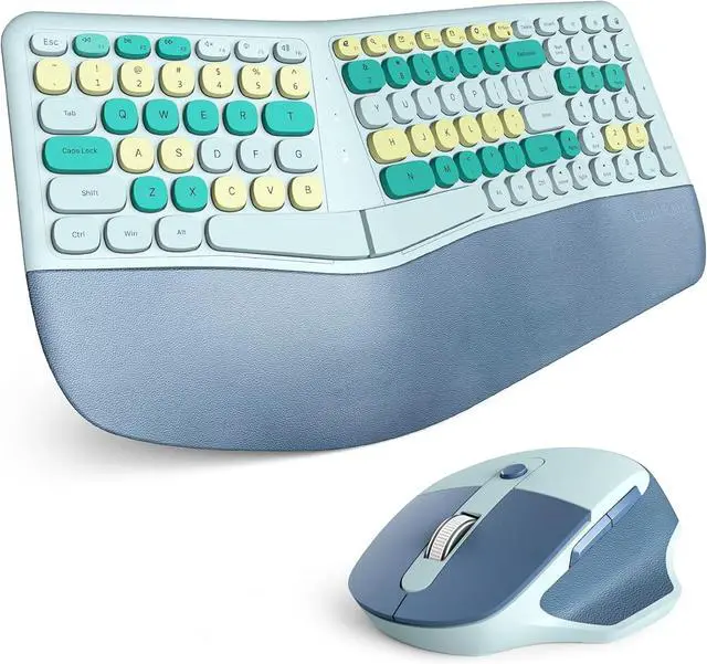Alt view image 6 of 7 - Wireless Ergonomic Keyboard and Mouse Combo with PU Wrist Rest, Carpal Tunnel Keyboard, 2.4G Colorful Split Ergo Keyboard, Comfortable Natural Typing, Compatible with PC/Laptop (Blue)